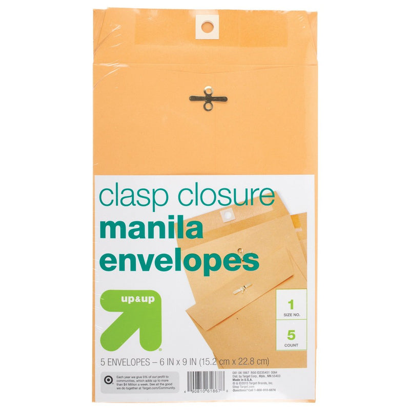 5ct 6" x 9" Clasp Closure Manila Envelopes - up & up