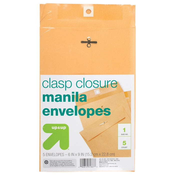 5ct 6" x 9" Clasp Closure Manila Envelopes - up & up