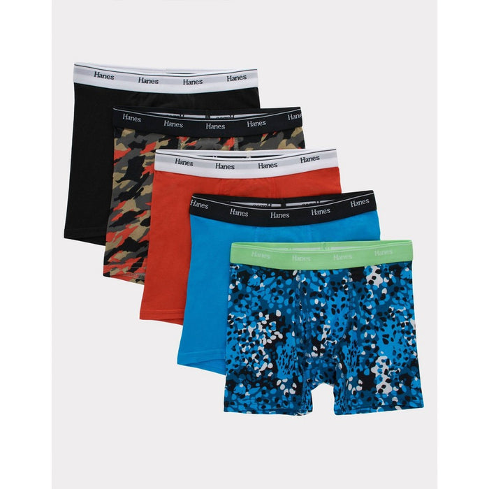 Hanes Boys' 5pk Originals Printed Boxer Briefs - Blue/Black S