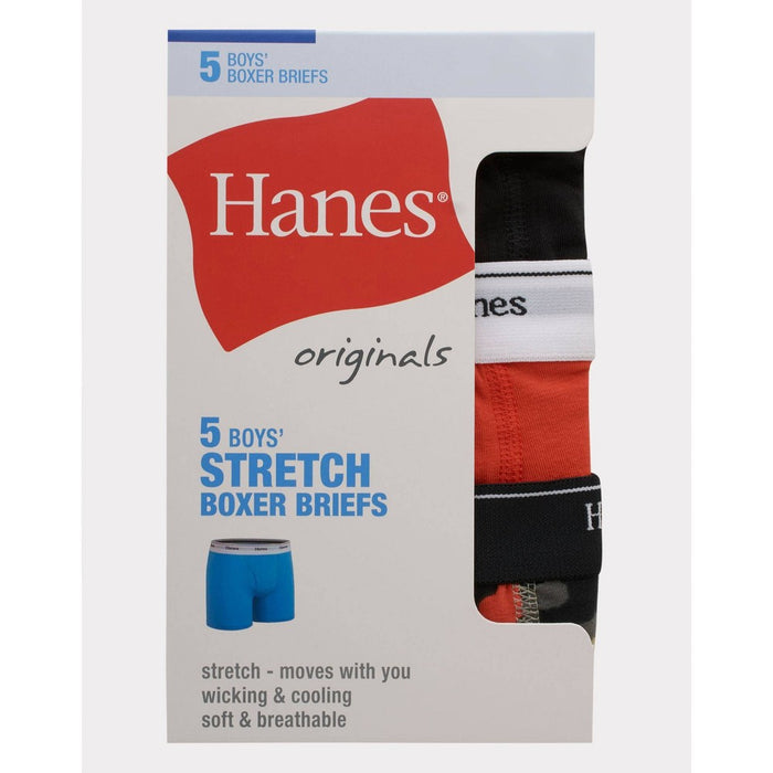Hanes Boys' 5pk Originals Printed Boxer Briefs - Blue/Black S