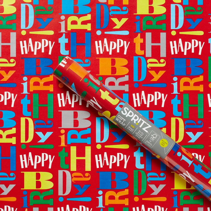Happy Birthday Gift Wrapping Paper Red - Spritz