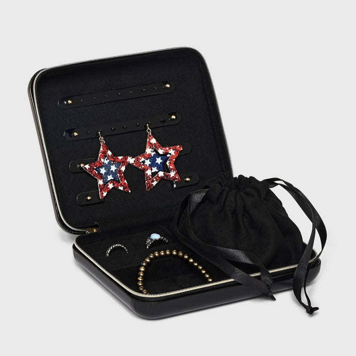 Large Rounded Square Case with Cinch Pouch Jewelry Box - A New Day Black