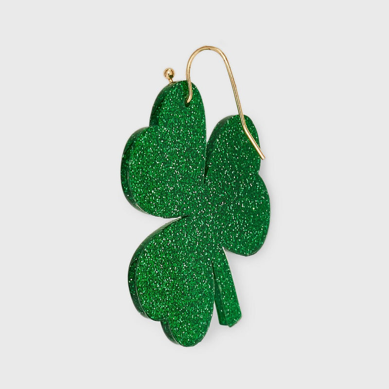 Glitter Shamrock Drop Earrings - Green