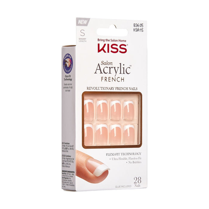 KISS Products Salon Acrylic Short Square French Manicure Fake Nails Kit - Bonjour - 33ct