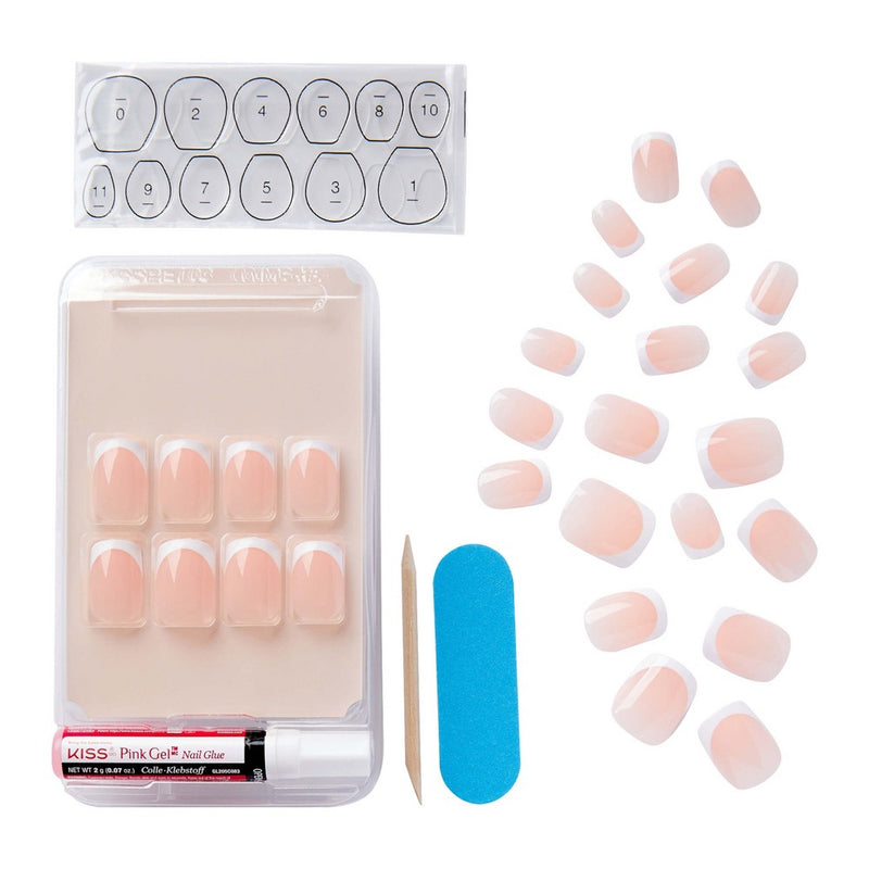 KISS Products Salon Acrylic Short Square French Manicure Fake Nails Kit - Bonjour - 33ct
