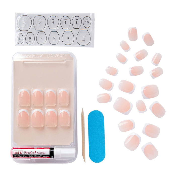 KISS Products Salon Acrylic Short Square French Manicure Fake Nails Kit - Bonjour - 33ct
