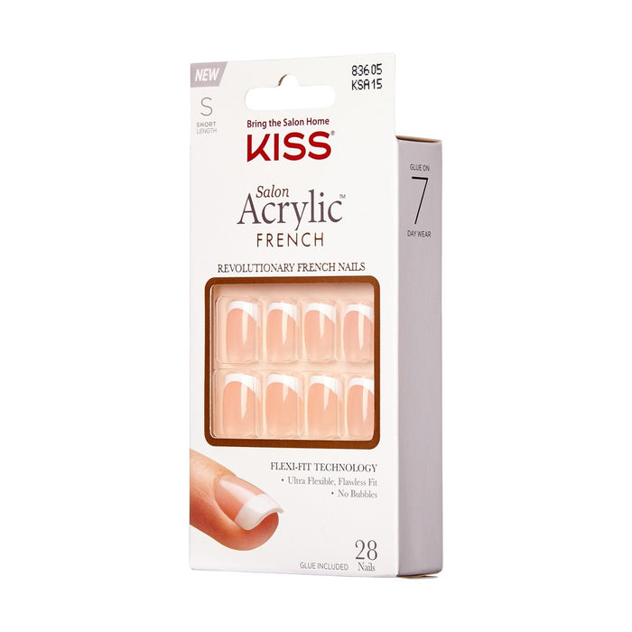 KISS Products Salon Acrylic Short Square French Manicure Fake Nails Kit - Bonjour - 33ct