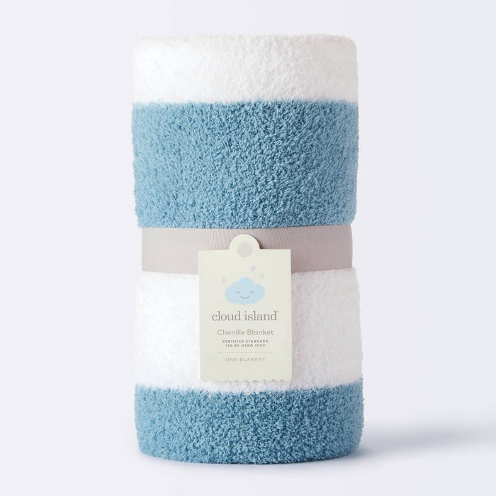 Chenille Stripe Baby Blanket - Blue and White Stripe - Cloud Island