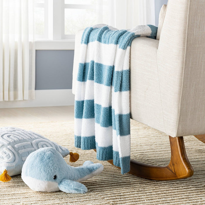 Chenille Stripe Baby Blanket - Blue and White Stripe - Cloud Island