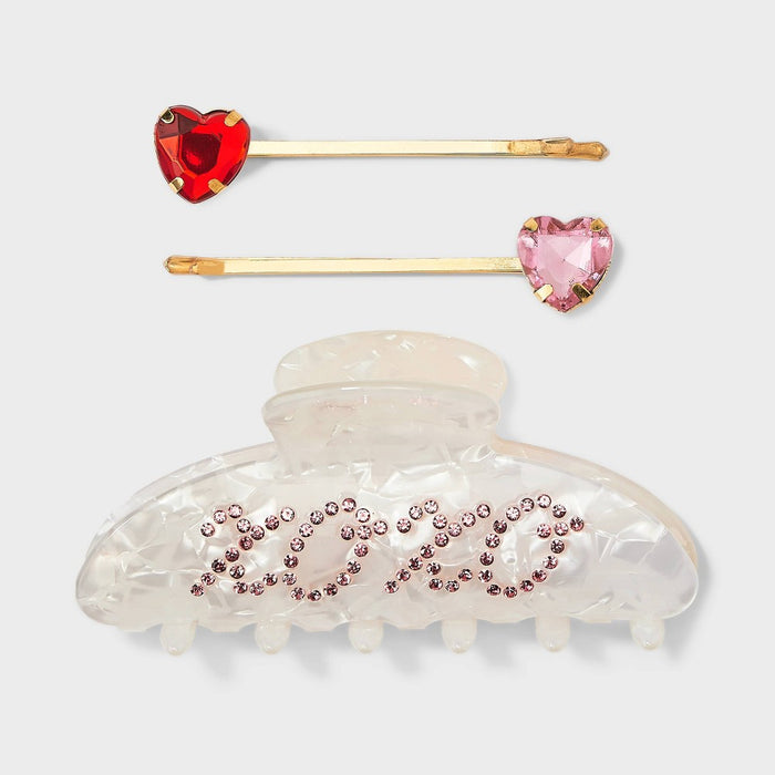 Girls' 3pk Heart and Claw Clip Set - art class