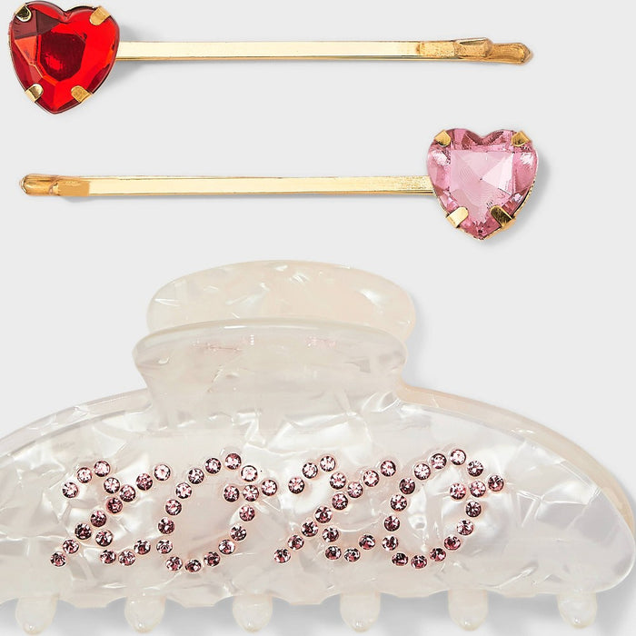 Girls' 3pk Heart and Claw Clip Set - art class