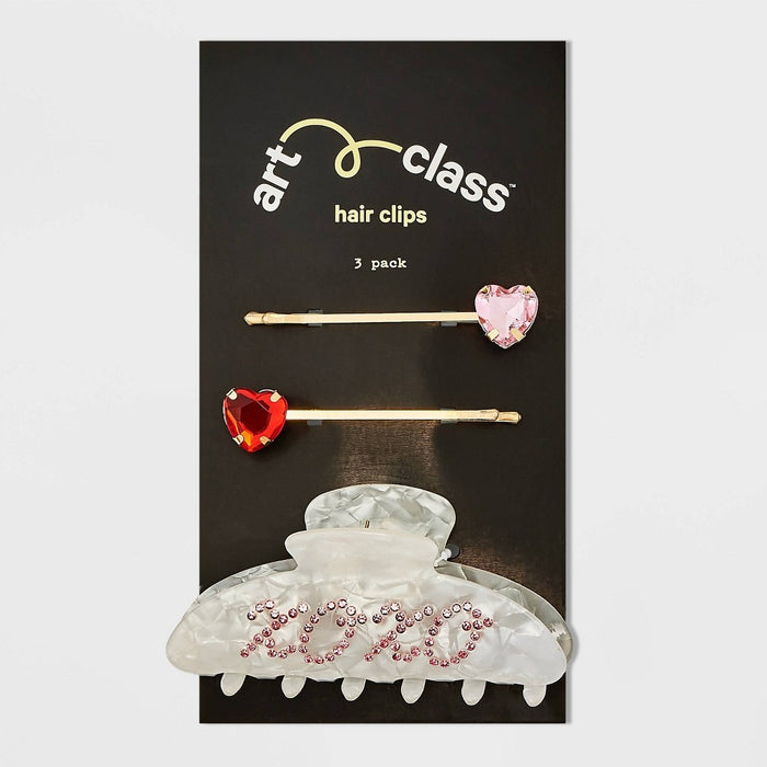Girls' 3pk Heart and Claw Clip Set - art class
