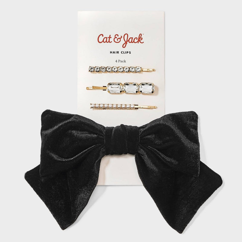Girls' 4pk Velvet Bow and Bobby Hair Clips - Cat & Jack Gold/Black