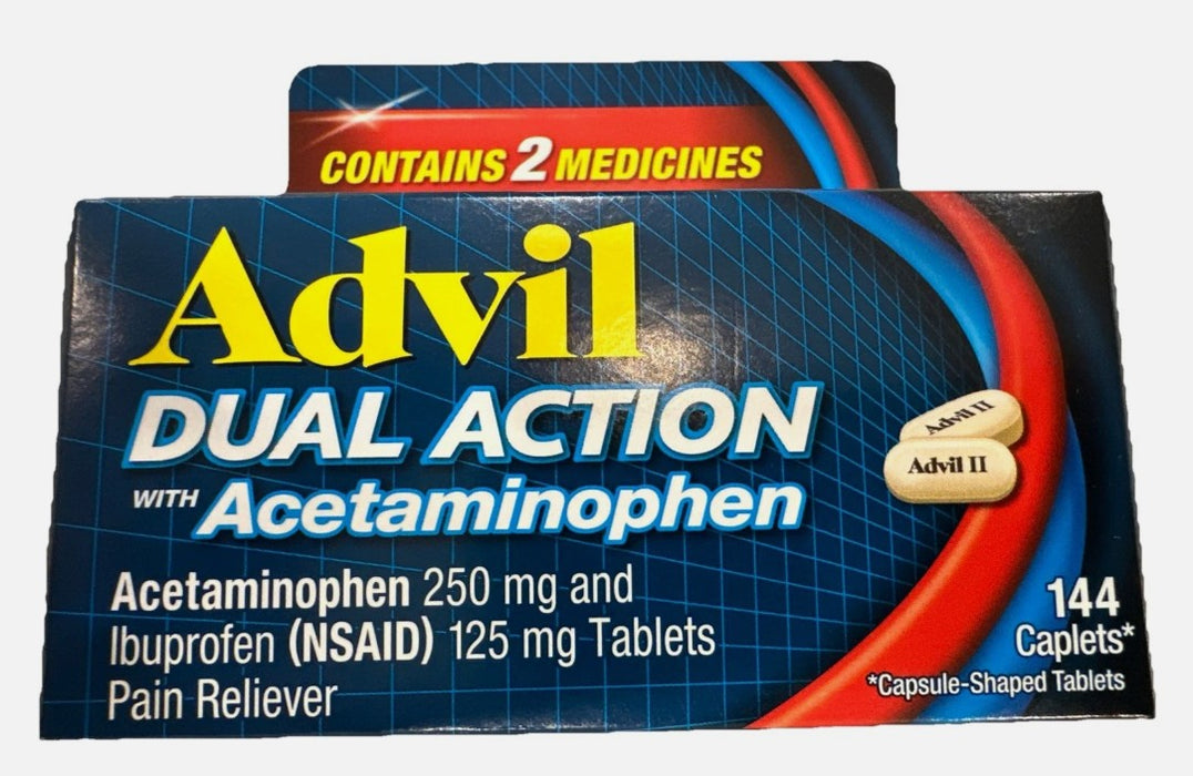 Advil Dual Action Acetaminophen 250mg + Ibuprofen 125mg Coated Caplets - 144ct