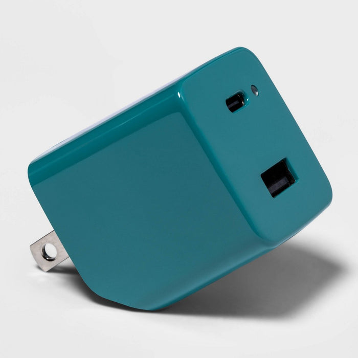 2-Port 20W USB-A and USB-C Wall Charger - heyday Bright Teal