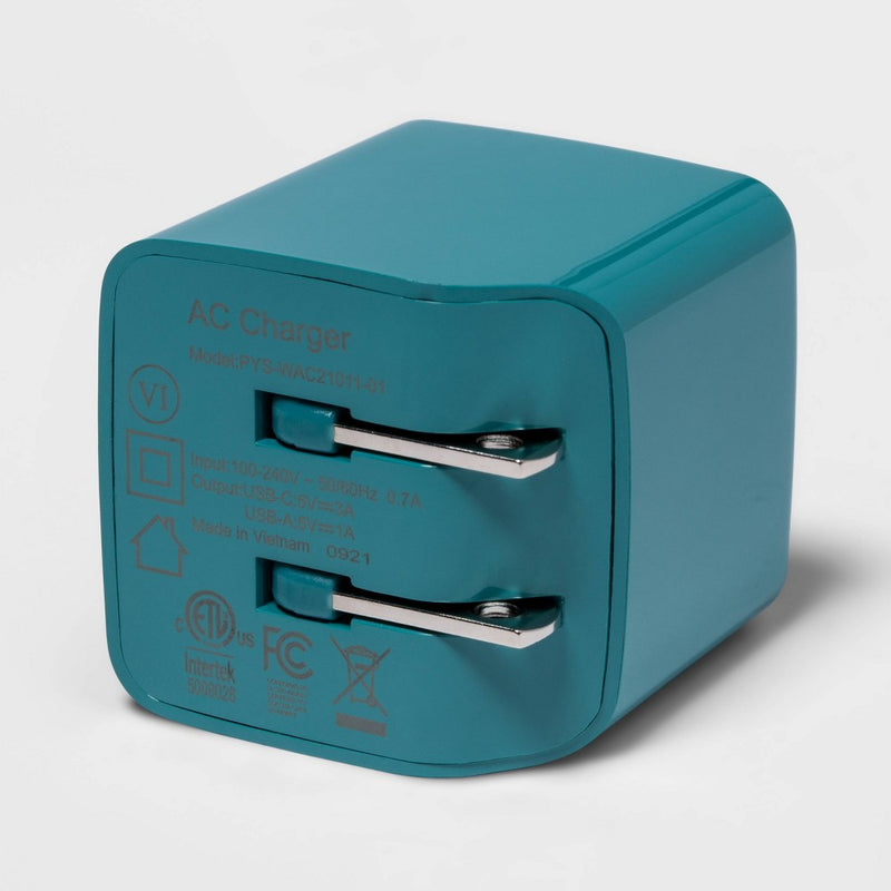 2-Port 20W USB-A and USB-C Wall Charger - heyday Bright Teal