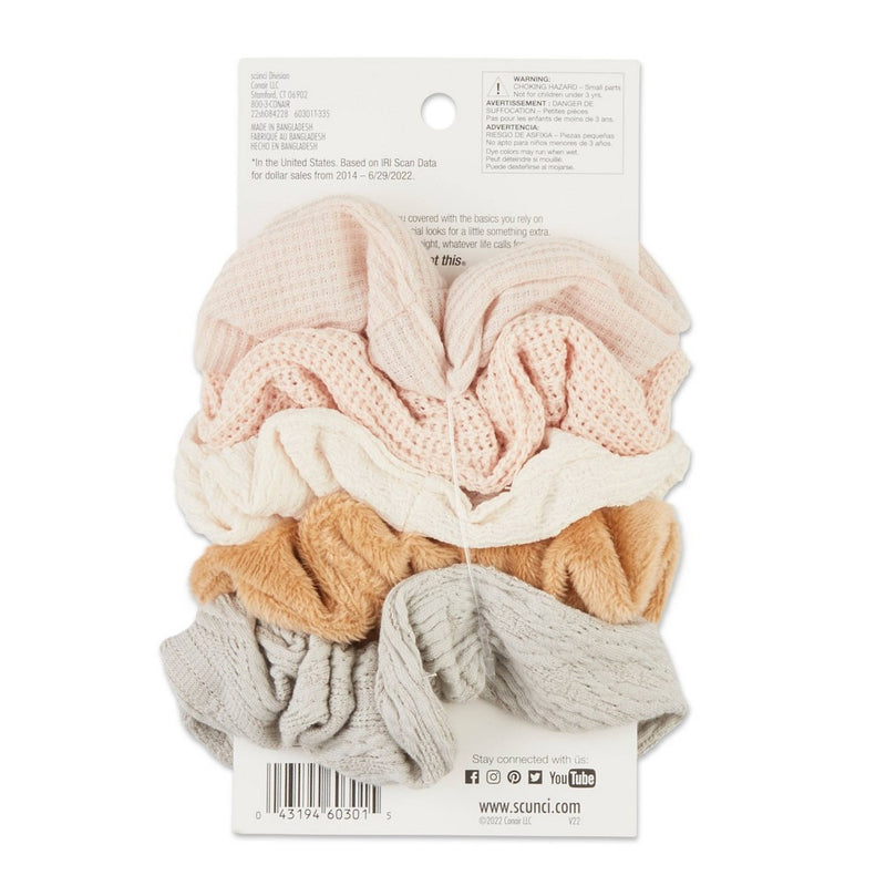 scunci No Damage Mixed Texture Scrunchies - Peach Tones - All Hair - 5pcs