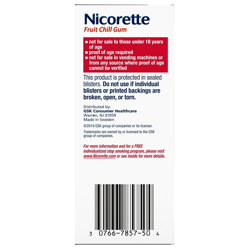 Nicorette 2mg Stop Smoking Aid Nicotine Gum - Fruit Chill - 100ct- EXP:02/2026