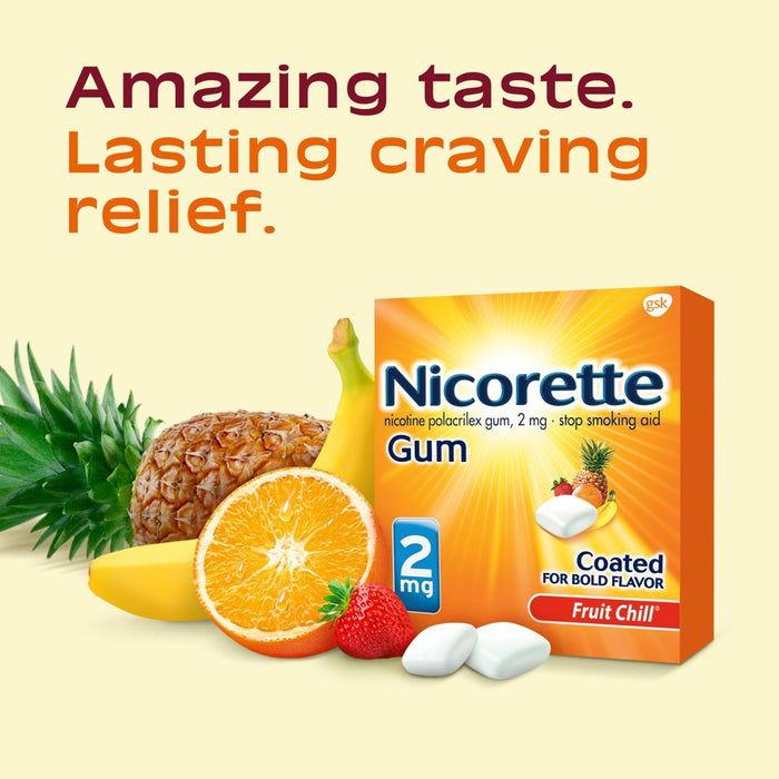 Nicorette 2mg Stop Smoking Aid Nicotine Gum - Fruit Chill - 100ct- EXP:02/2026