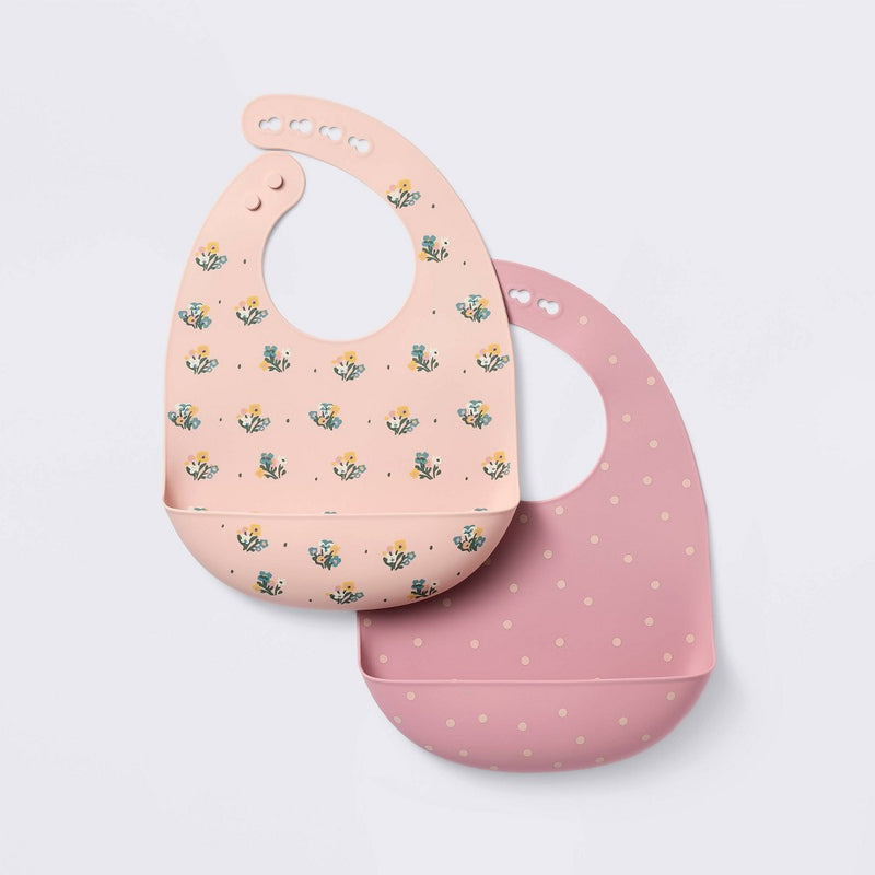 Silicone Bibs - 2pk - Flowers/Dots - Cloud Island