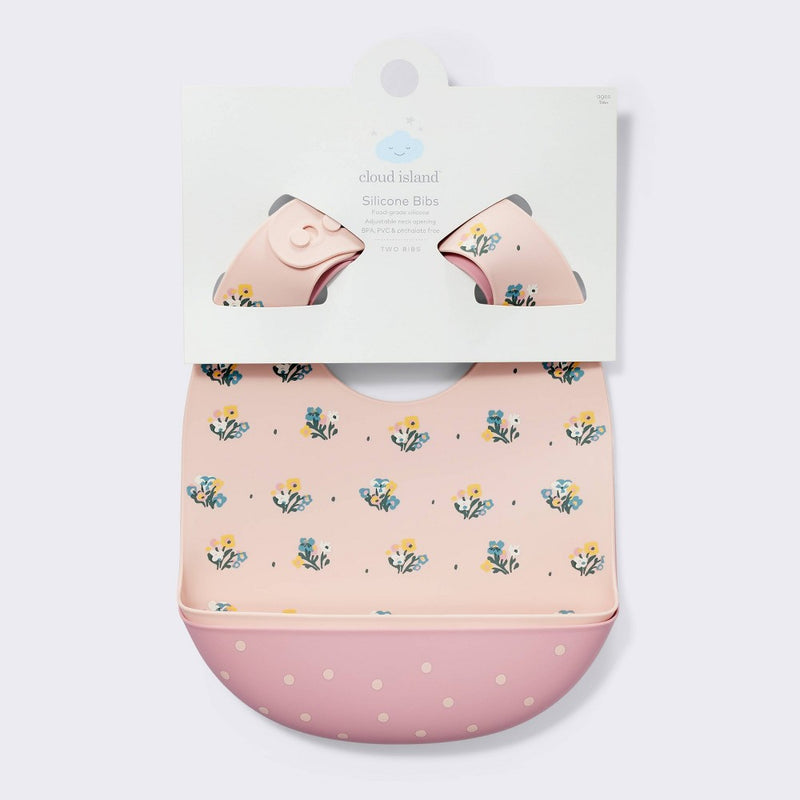 Silicone Bibs - 2pk - Flowers/Dots - Cloud Island