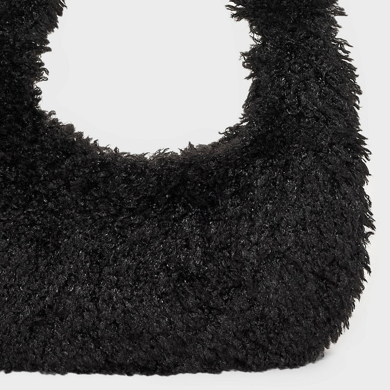 Slouchy Faux Fur Hobo Shoulder Handbag - Wild Fable Black