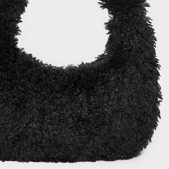 Slouchy Faux Fur Hobo Shoulder Handbag - Wild Fable Black