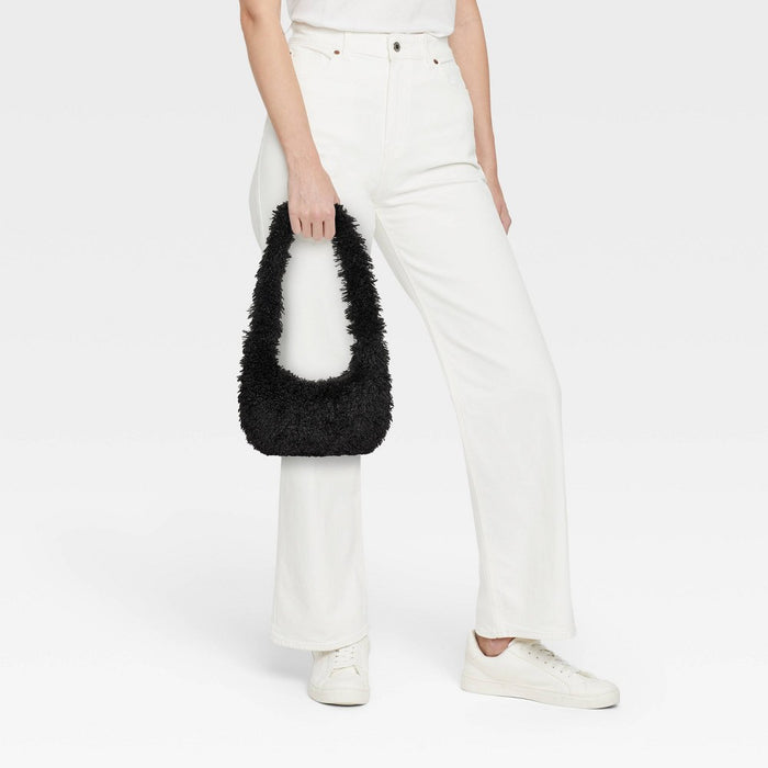 Slouchy Faux Fur Hobo Shoulder Handbag - Wild Fable Black