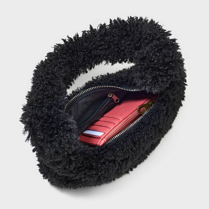 Slouchy Faux Fur Hobo Shoulder Handbag - Wild Fable Black