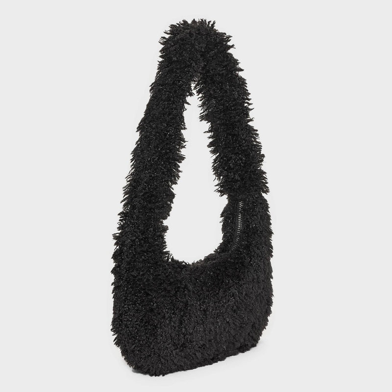 Slouchy Faux Fur Hobo Shoulder Handbag - Wild Fable Black