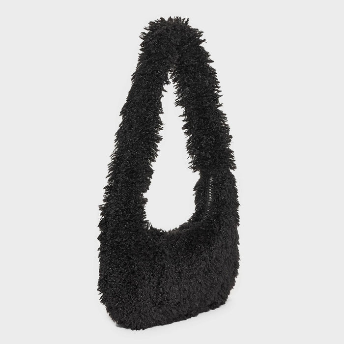 Slouchy Faux Fur Hobo Shoulder Handbag - Wild Fable Black