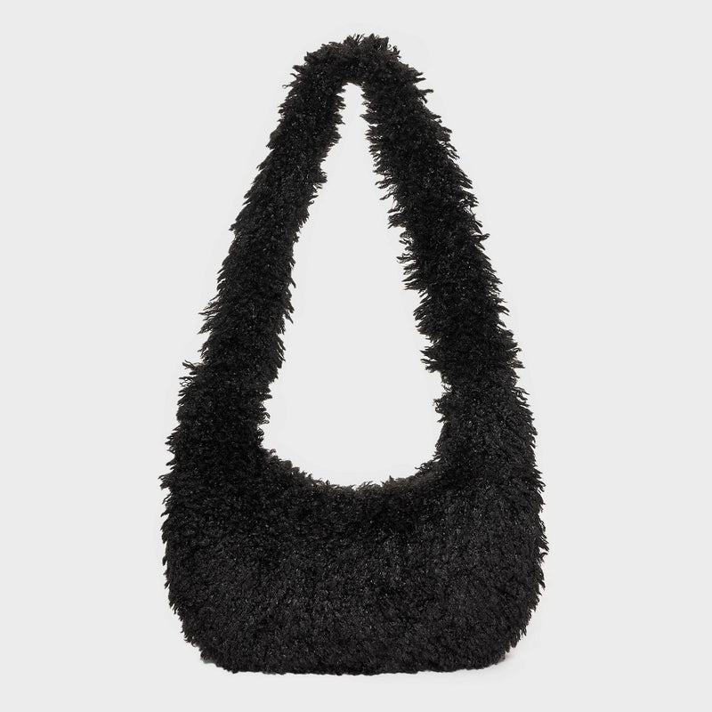 Slouchy Faux Fur Hobo Shoulder Handbag - Wild Fable Black