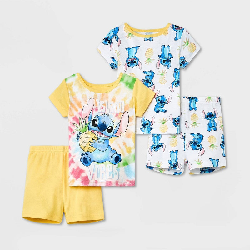 Toddler Girls' 4pc Lilo & Stitch Snug Fit Pajama Set - Yellow 2T