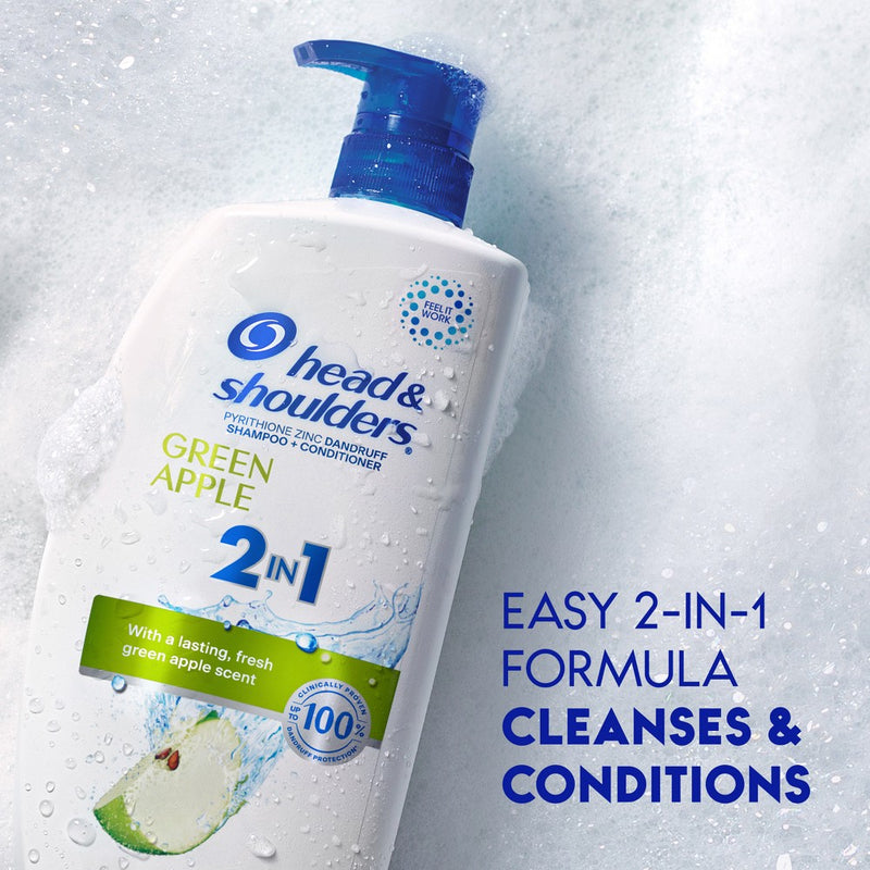 Head & Shoulders 2-in-1 Dandruff Shampoo and Conditioner, Anti-Dandruff Treatment, Green Apple for Daily Use, Paraben-Free - 28.2 fl oz