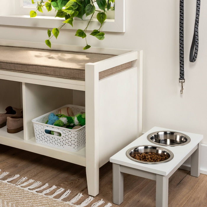 Traditional Short Elevated Dual Tone Dog Bowl with Sour Cream Top - Off-White - Boots & Barkley (LOCAL PICKUP ONLY)