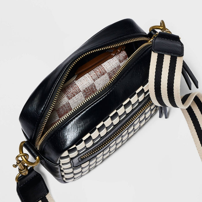 Checker Camera Crossbody Bag with Strap - Universal Thread Black/White