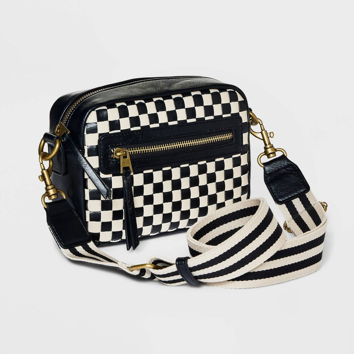 Checker Camera Crossbody Bag with Strap - Universal Thread Black/White