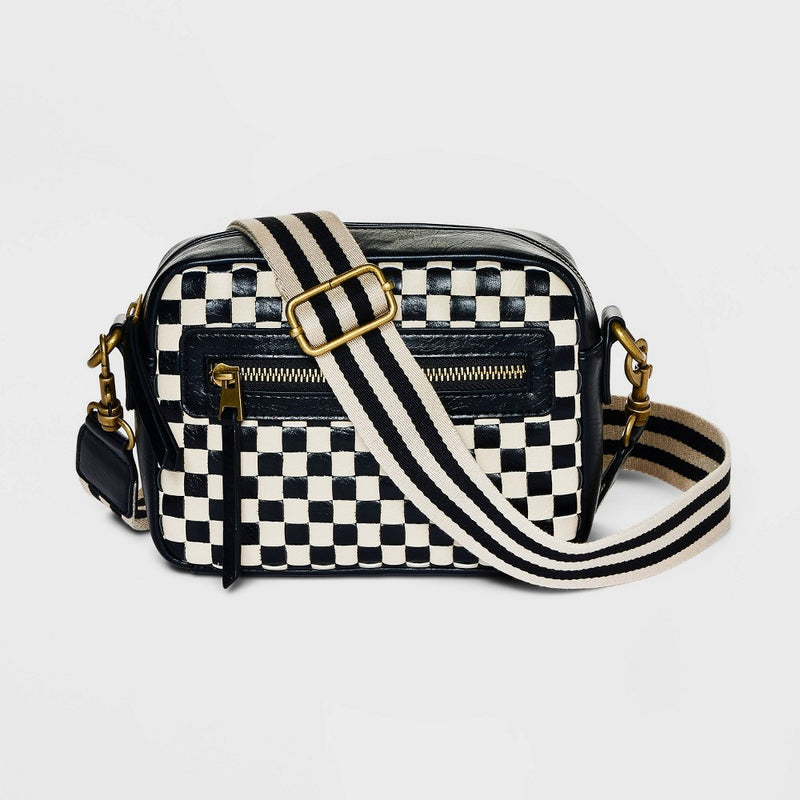 Checker Camera Crossbody Bag with Strap - Universal Thread Black/White