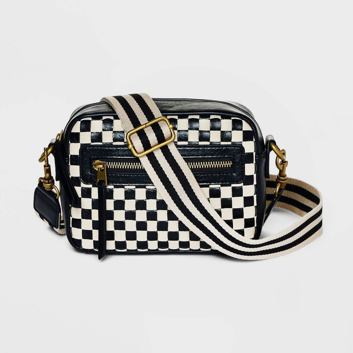 Checker Camera Crossbody Bag with Strap - Universal Thread Black/White