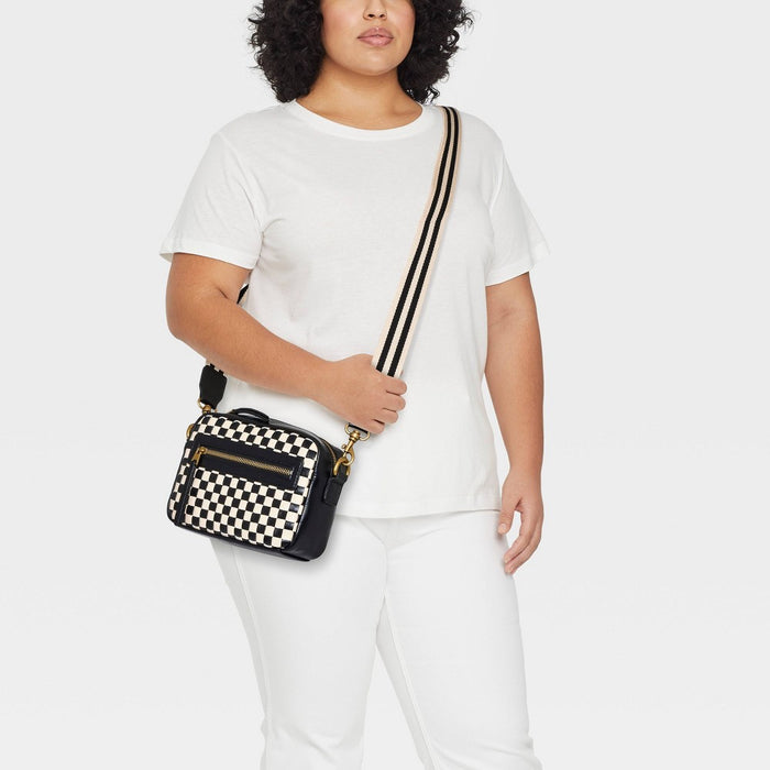 Checker Camera Crossbody Bag with Strap - Universal Thread Black/White