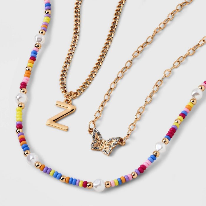 Girls' 3pk Initial 'Z' Beaded Necklace Set - art class