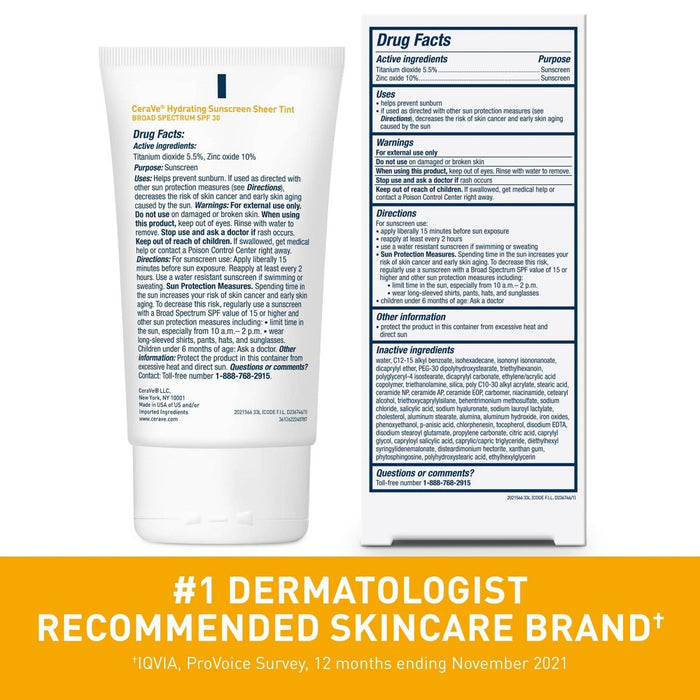 CeraVe Hydrating Mineral Tinted Face Sunscreen Lotion 1.7 fl oz EXP 08/2025