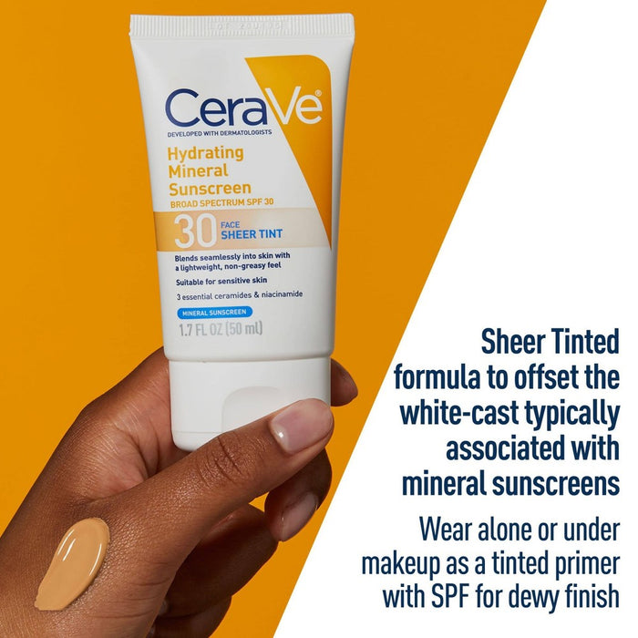 CeraVe Hydrating Mineral Tinted Face Sunscreen Lotion 1.7 fl oz EXP 08/2025