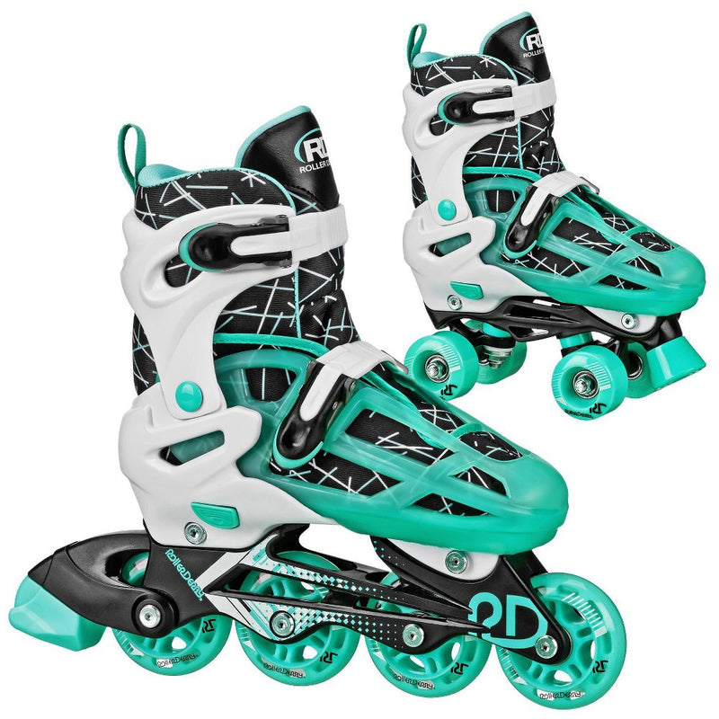 Roller Derby Mint Prodigy Kids' Adjustable Inline-Quad Combo Skates - White/Mint Green M (3-6)
