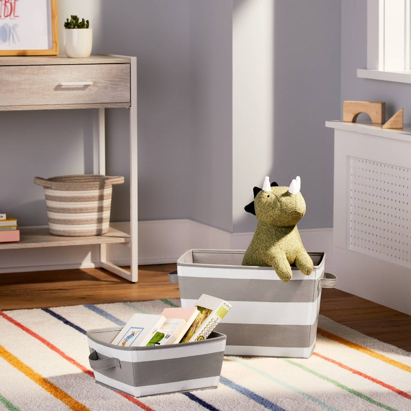 Small Canvas Striped Kids' Bin Gray - Pillowfort