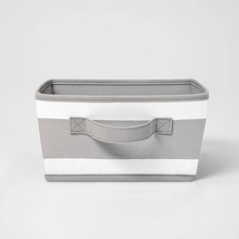 Small Canvas Striped Kids' Bin Gray - Pillowfort