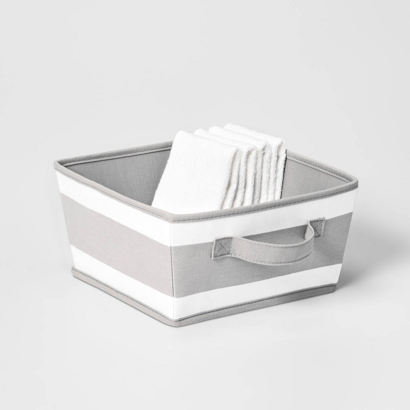 Small Canvas Striped Kids' Bin Gray - Pillowfort