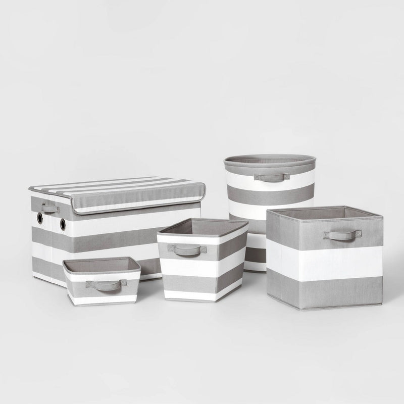 Small Canvas Striped Kids' Bin Gray - Pillowfort