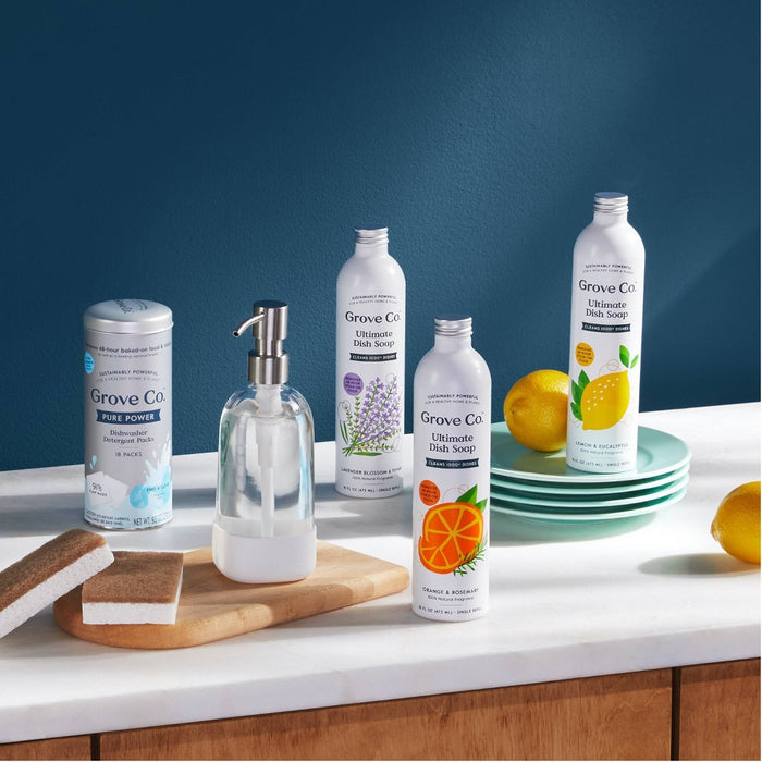 Grove Co. Dish Soap Glass Dispenser with White Silicone Sleeve