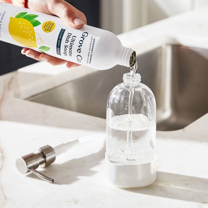 Grove Co. Dish Soap Glass Dispenser with White Silicone Sleeve